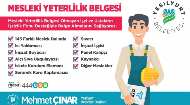 YEŞİLYURT BELEDİYESİ, 143 MESLEK ÇALIŞANINA ' MESLEKİ YETERLİLİK BELGESİ' KAZANDIRIYOR
