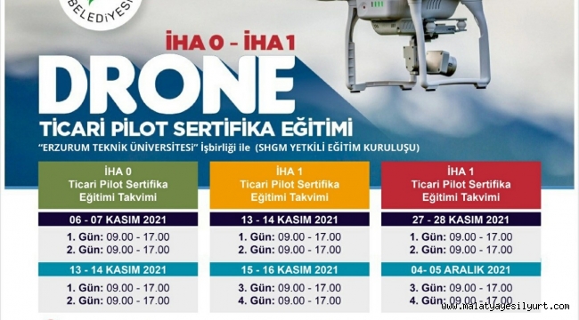 Yeşilyurt Belediyesi, İHA-0 İHA-1 Drone Ticari Pilot Sertifika Eğitim Kursu Açıyor